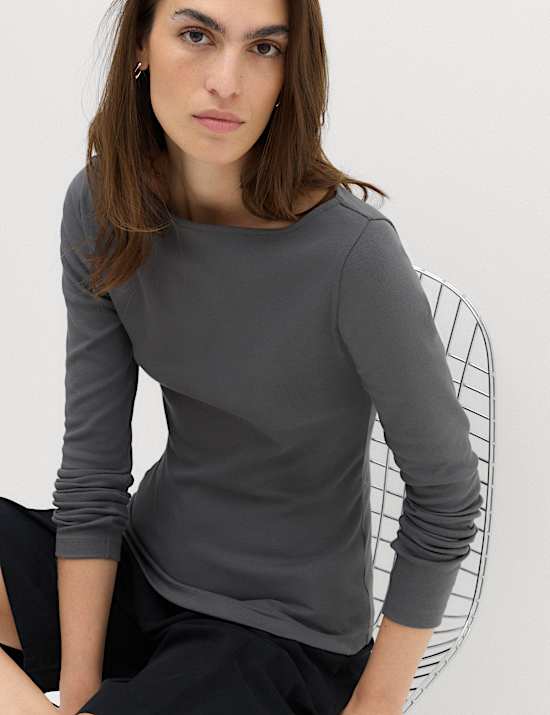 Katoenrijke premium top met boothals