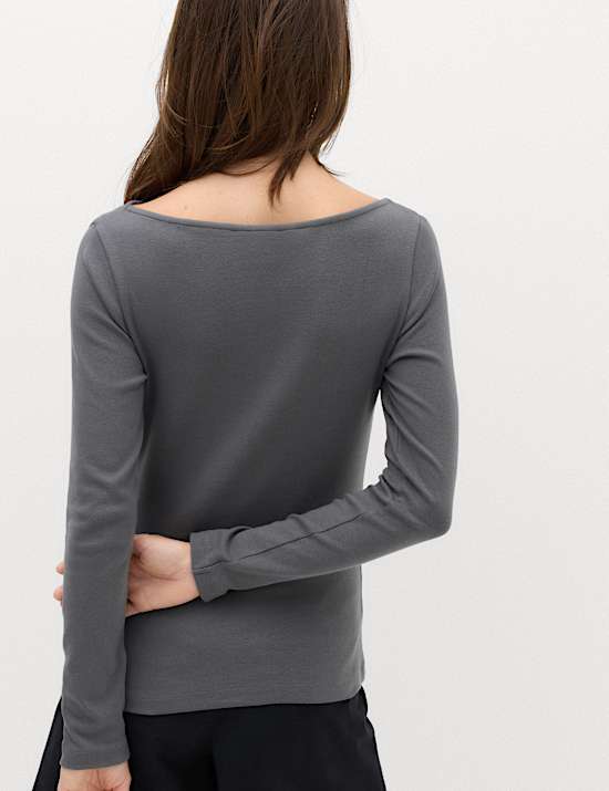 Katoenrijke premium top met boothals