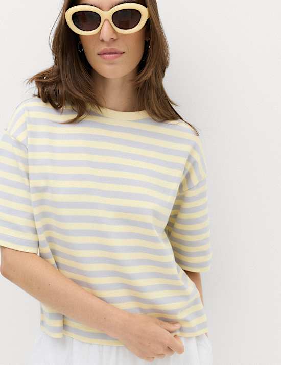 Pure Cotton Striped Boxy T-Shirt