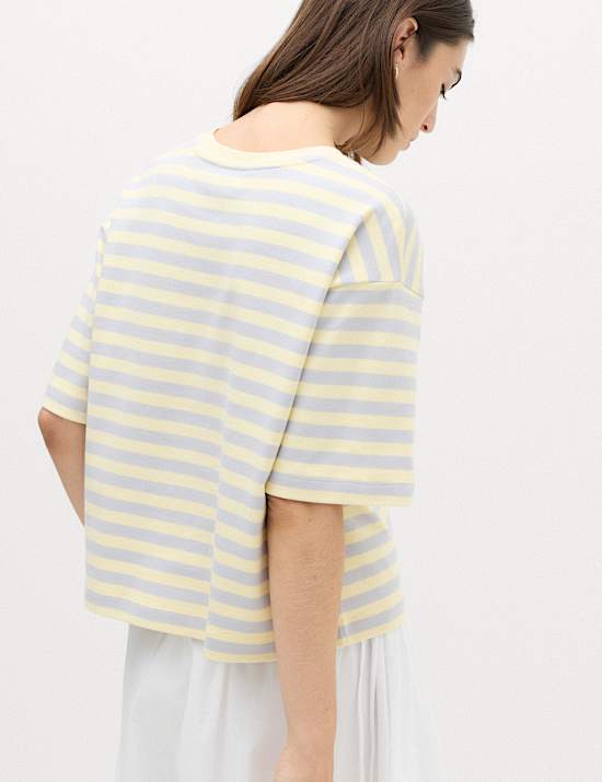 Pure Cotton Striped Boxy T-Shirt