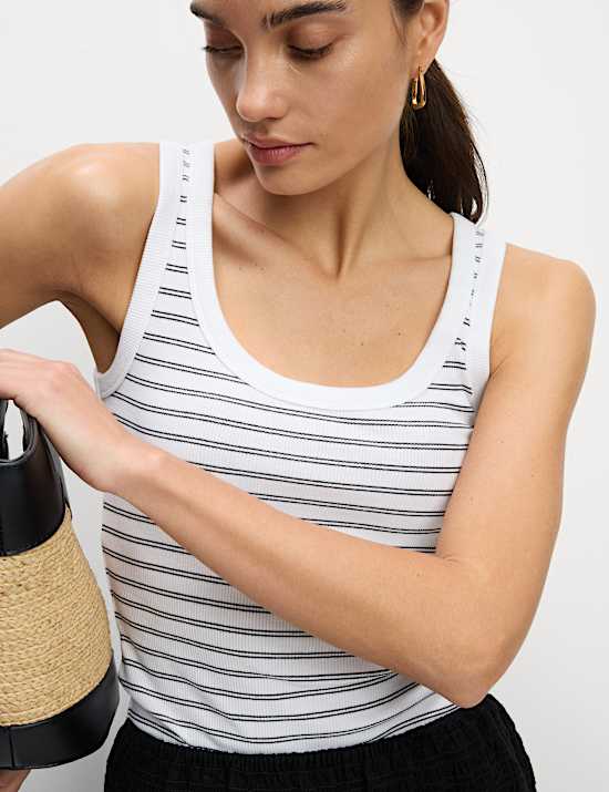 Maillot de corps &agrave; rayures c&ocirc;tel&eacute;es et d&eacute;collet&eacute; rond en coton
