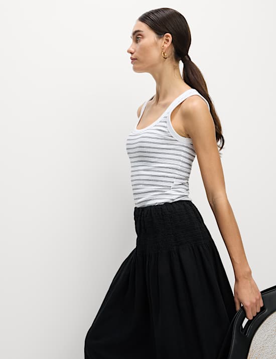 Maillot de corps &agrave; rayures c&ocirc;tel&eacute;es et d&eacute;collet&eacute; rond en coton