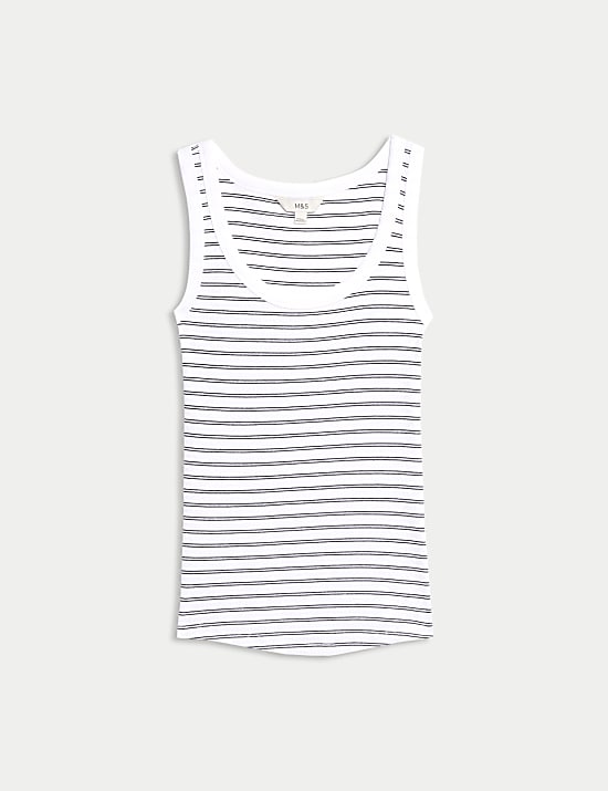 Maillot de corps &agrave; rayures c&ocirc;tel&eacute;es et d&eacute;collet&eacute; rond en coton