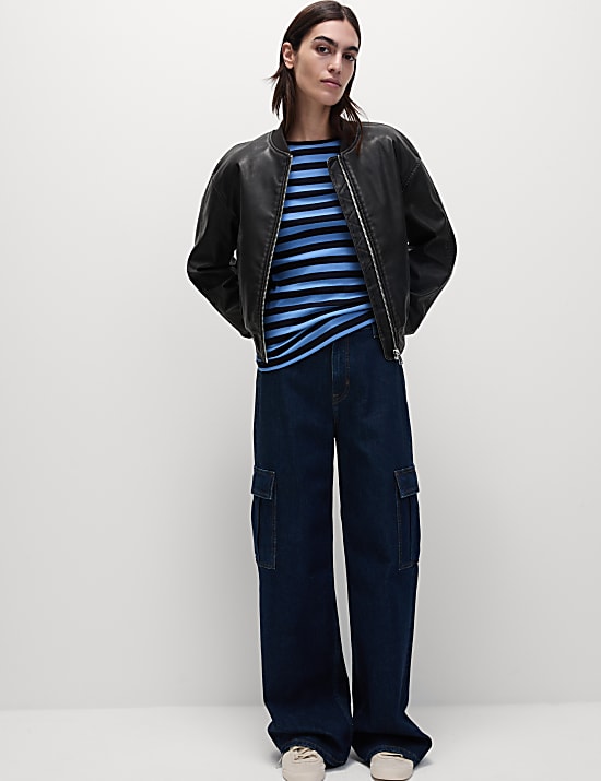 Proužkovan&yacute; žebrovan&yacute; top s vysok&yacute;m pod&iacute;lem bavlny