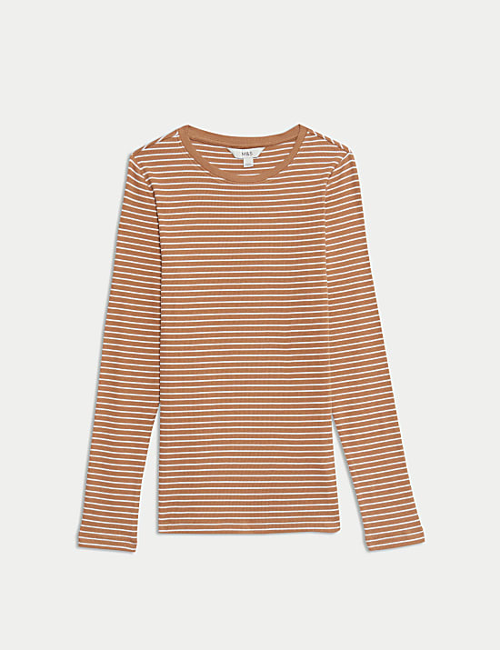Cotton Rich Striped Ribbed Top
