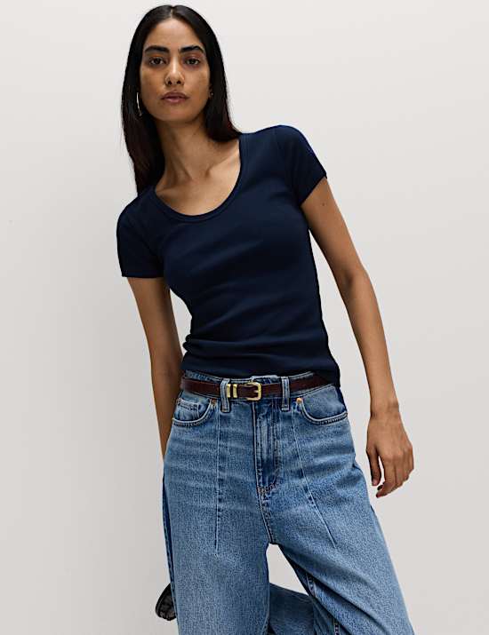 Cotton Rich Scoop Neck T-Shirt