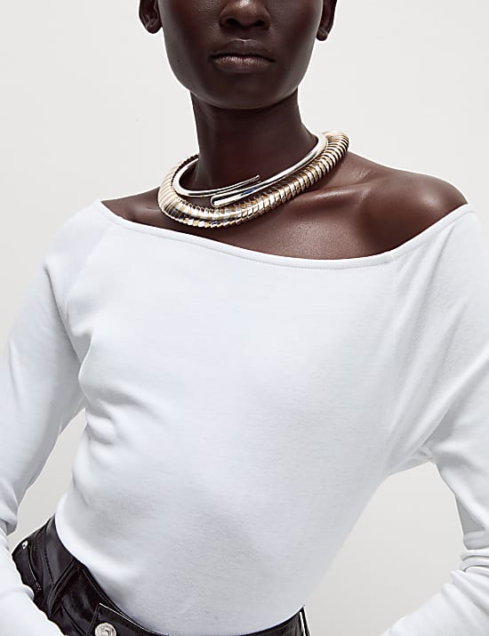 Pure Cotton Slim Fit Bardot Top