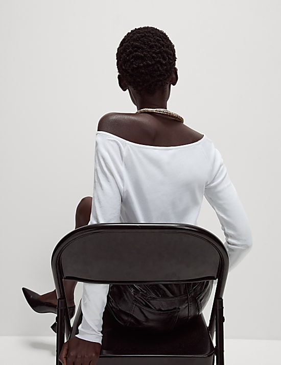 Pure Cotton Slim Fit Bardot Top