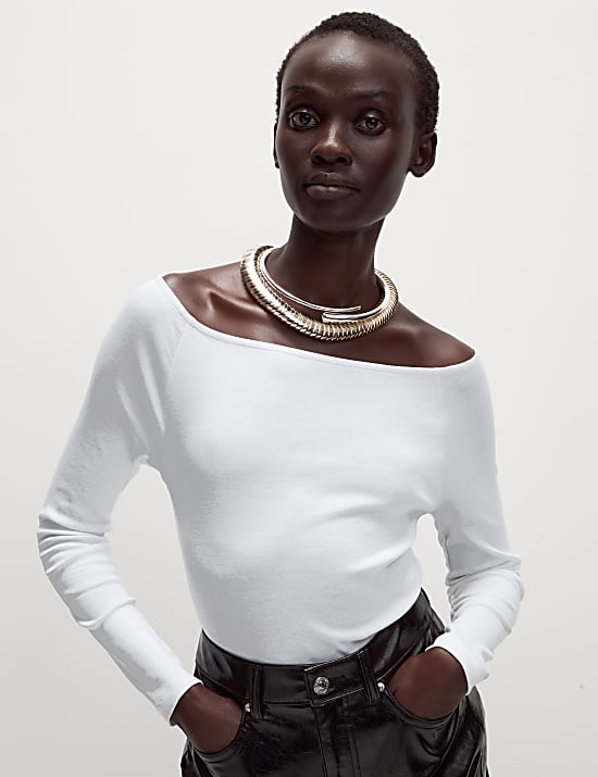 Pure Cotton Slim Fit Bardot Top