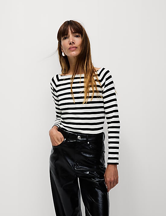 Pruhovan&yacute; top Bardot &uacute;zk&eacute;ho střihu z&nbsp;čist&eacute; bavlny