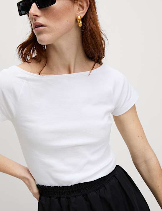 Pure Cotton Slim Fit Off The Shoulder Top