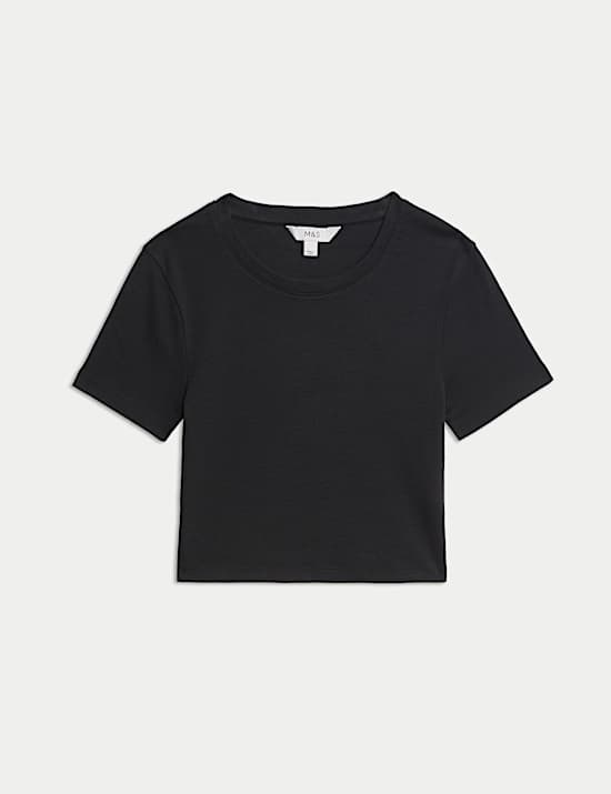 חולצת טי קרופ בגזרה צרה מכותנה טהורה