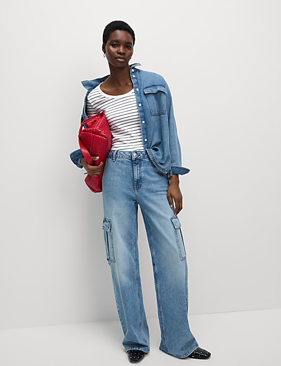 Cotton Rich Striped Scoop Neck T-Shirt