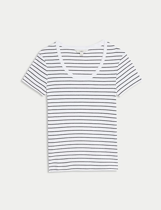Cotton Rich Striped Scoop Neck T-Shirt