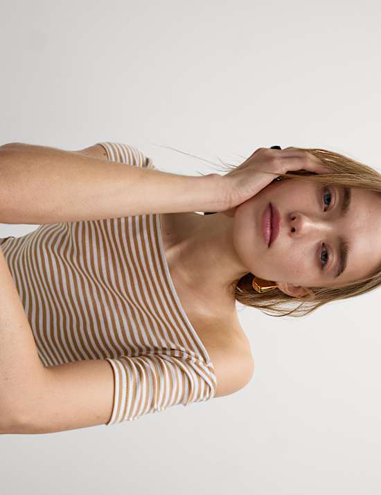 Pure Cotton Striped Off The Shoulder Top