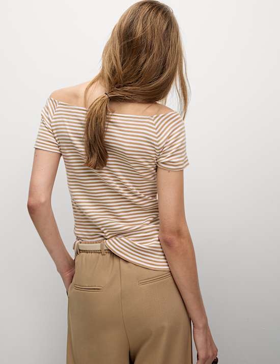 Pure Cotton Striped Off The Shoulder Top