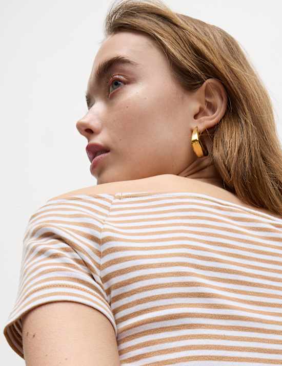 Pure Cotton Striped Off The Shoulder Top