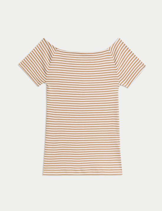 Pure Cotton Striped Off The Shoulder Top