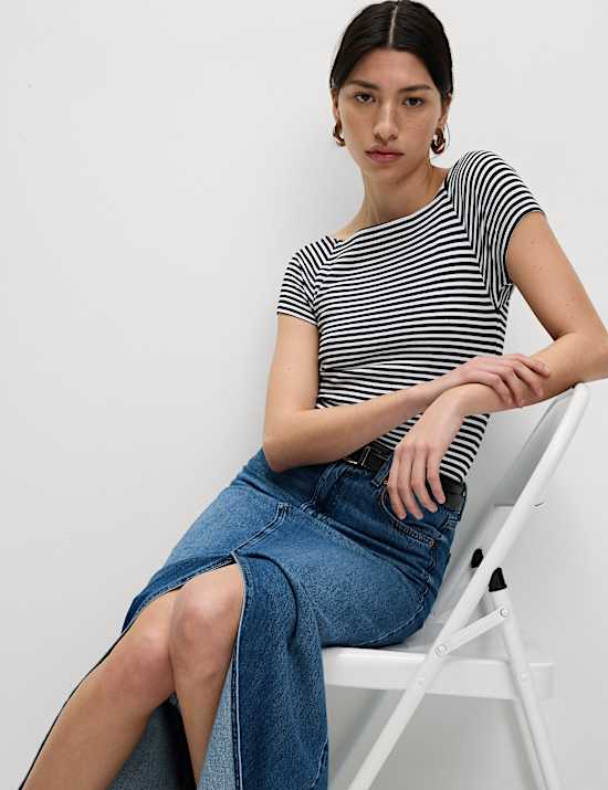 Pure Cotton Striped Off The Shoulder Top