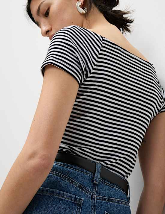 Pure Cotton Striped Off The Shoulder Top