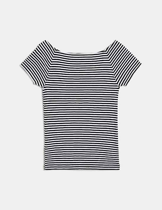 Pure Cotton Striped Off The Shoulder Top