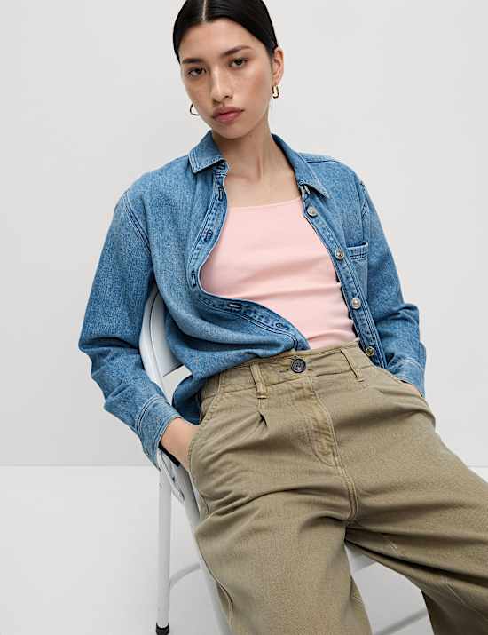 Pure Cotton Square Neck Slim Fit Top