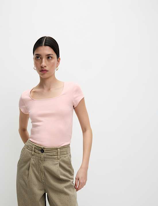 Pure Cotton Square Neck Slim Fit Top