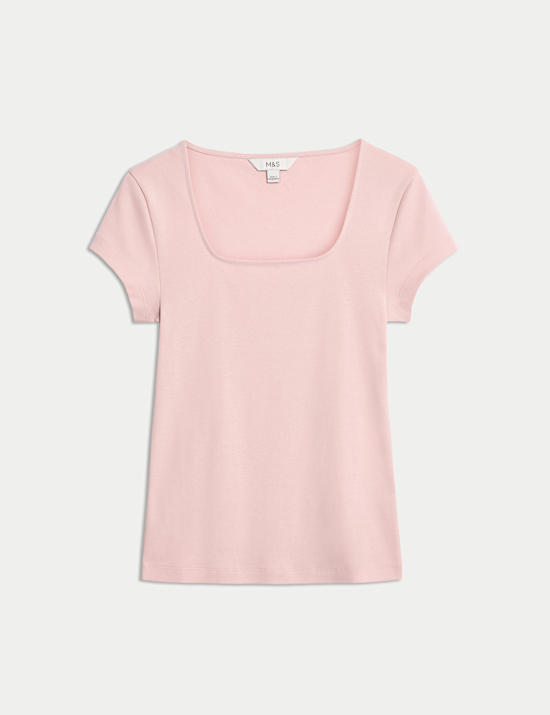 Pure Cotton Square Neck Slim Fit Top