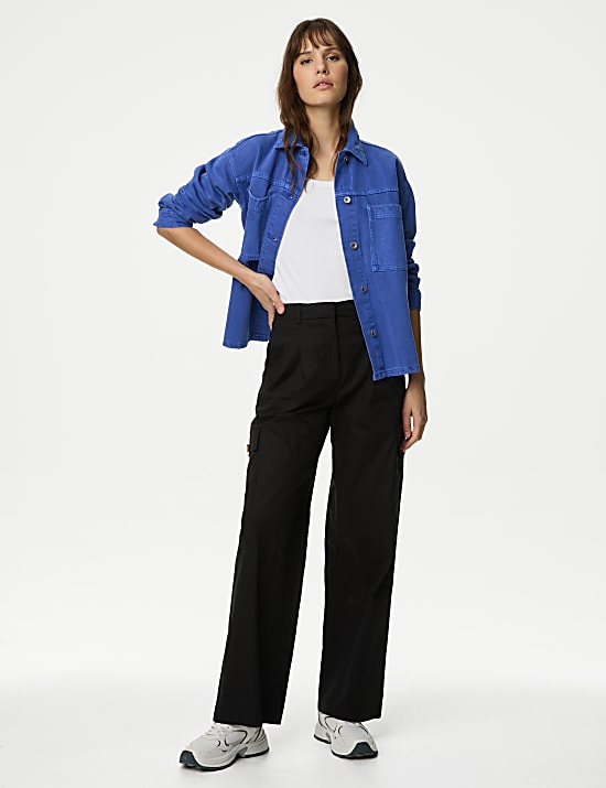 Kaus Oblong Kerah Leher U Rendah Bergaris Bahan Katun Ramping