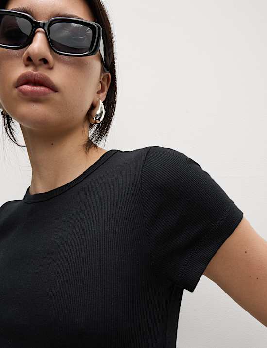 Pack de 2 camisetas ajustadas de algodón acanaladas