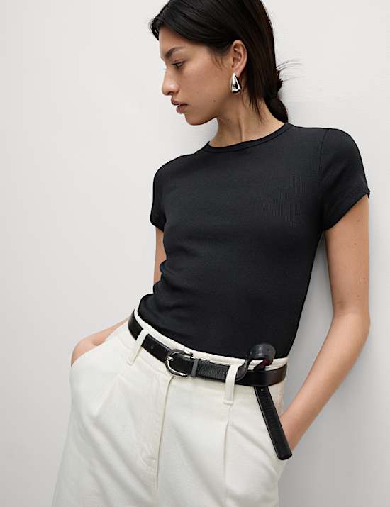 Pack de 2 camisetas ajustadas de algodón acanaladas