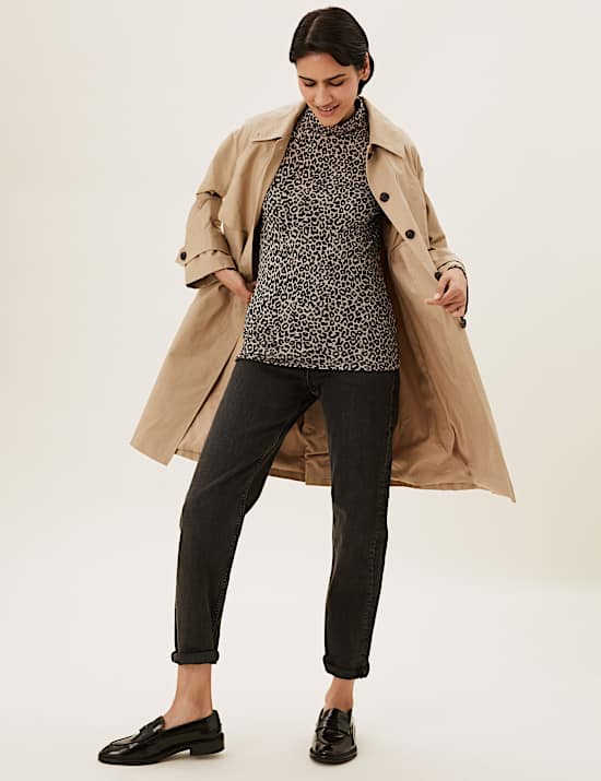 Cotton Rich Animal Print Funnel Neck Top