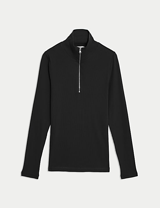 Atasan Berusuk Bahan Katun Ritsleting Pendek