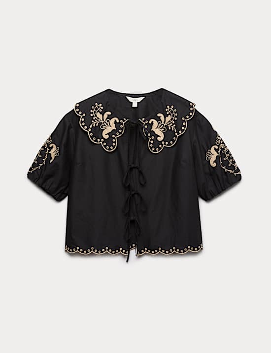 Pure Cotton Embroidered Collared Blouse