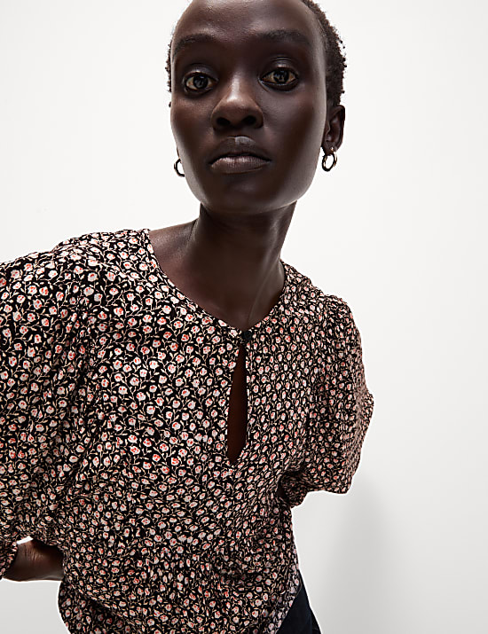 Floral Print Puff Sleeve Blouse