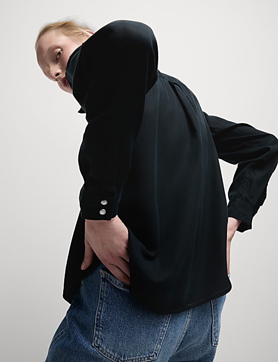 חולצה מסיב תאית טהור עם צווארון וכפתורים לכל האורך