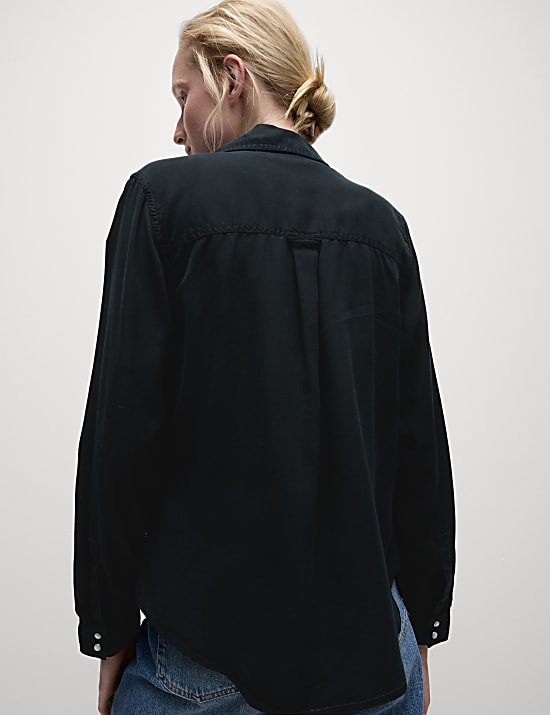 חולצה מסיב תאית טהור עם צווארון וכפתורים לכל האורך