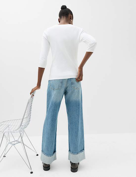 Pure Cotton Slash Neck T-Shirt