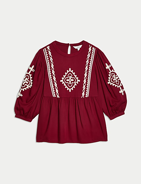 Embroidered Puff Sleeve Blouse