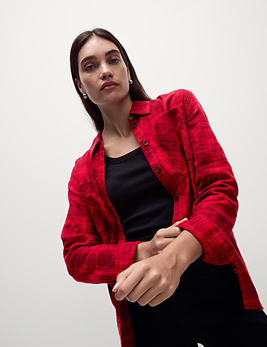 Pure Cotton Brushed Checked Utility Shirt