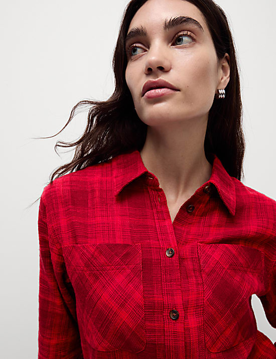 Pure Cotton Brushed Checked Utility Shirt
