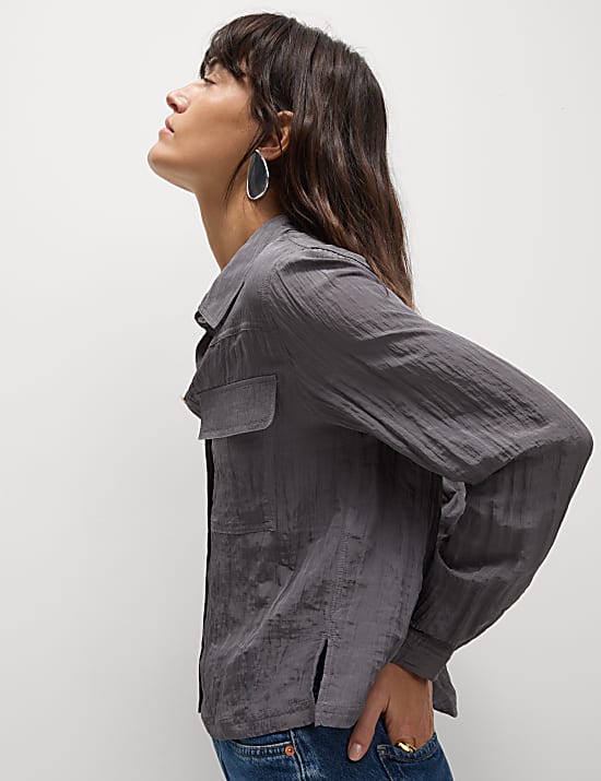Cropped Textured Collared Shirt