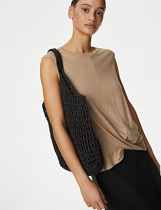 &Auml;rmelloses Oberteil aus Leinenmischgewebe mit Twist-Detail vorne