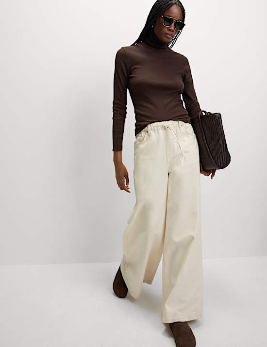 Cotton Rich Ribbed Funnel Neck Top