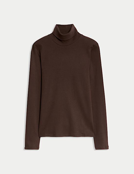 Cotton Rich Ribbed Funnel Neck Top