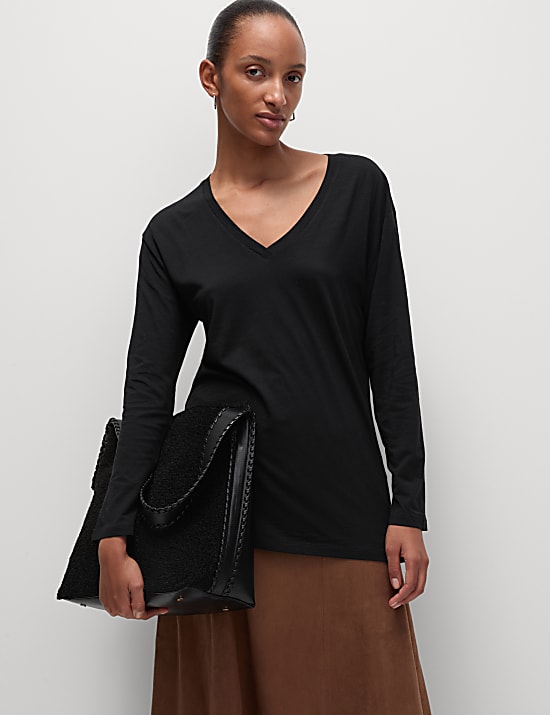 Cotton Rich V-Neck Longline Top