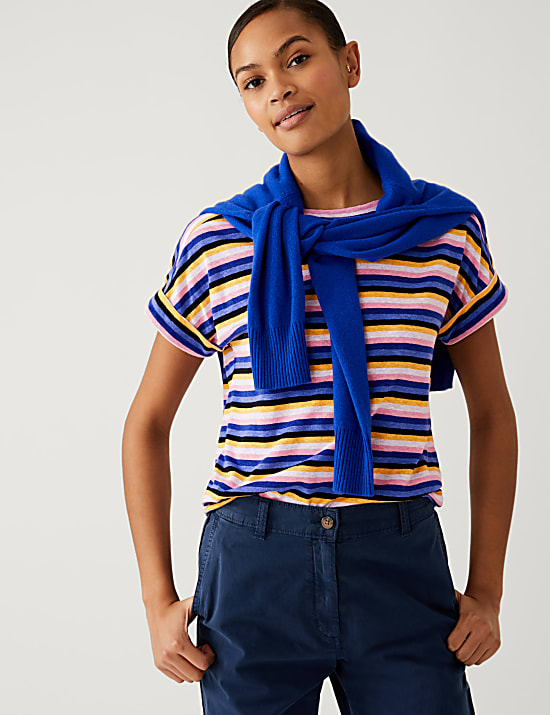 Linen Rich Striped T-Shirt