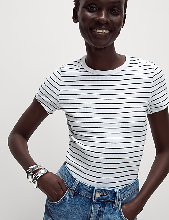 Cotton Rich Striped Ribbed T-Shirt