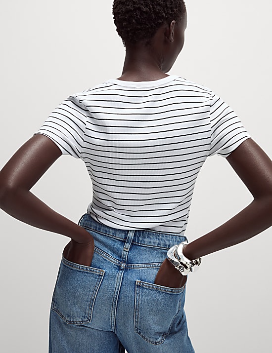 Cotton Rich Striped Ribbed T-Shirt