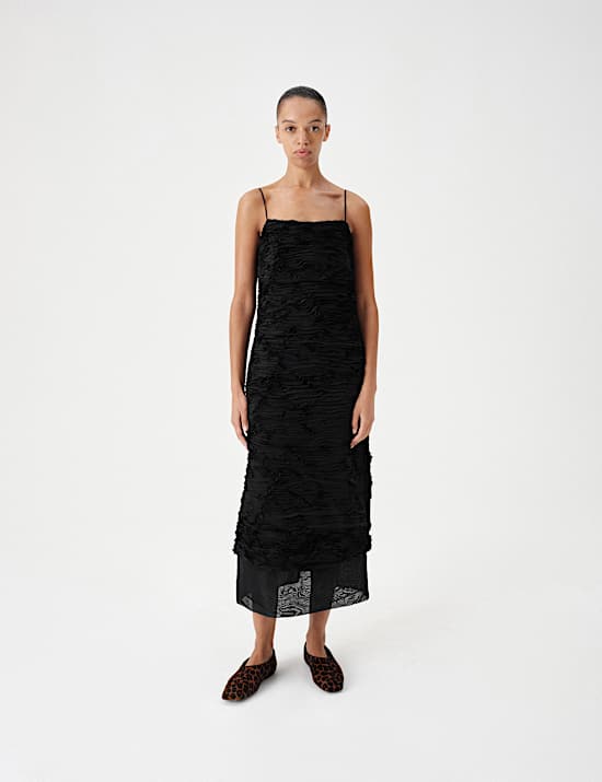 Georgette Textured Layered Midi Cami Dress